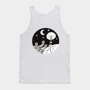 Whimsical Lighthouse Night Time Ink Illustration Tank Top